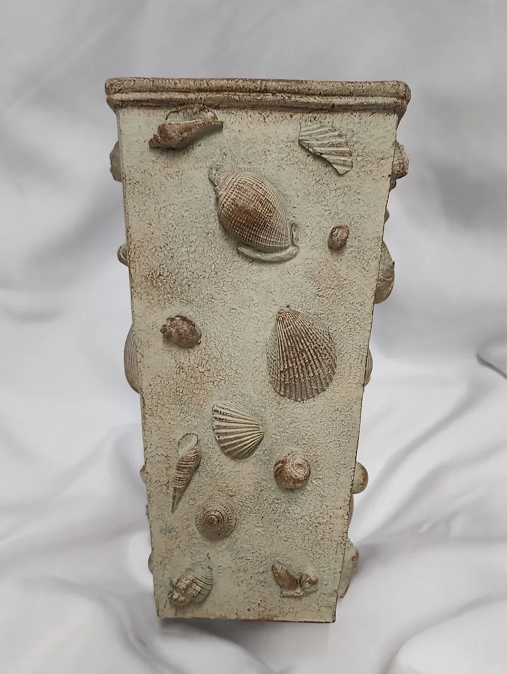 Textured Neutral Tone Seashell Vase Beach House Coastal
